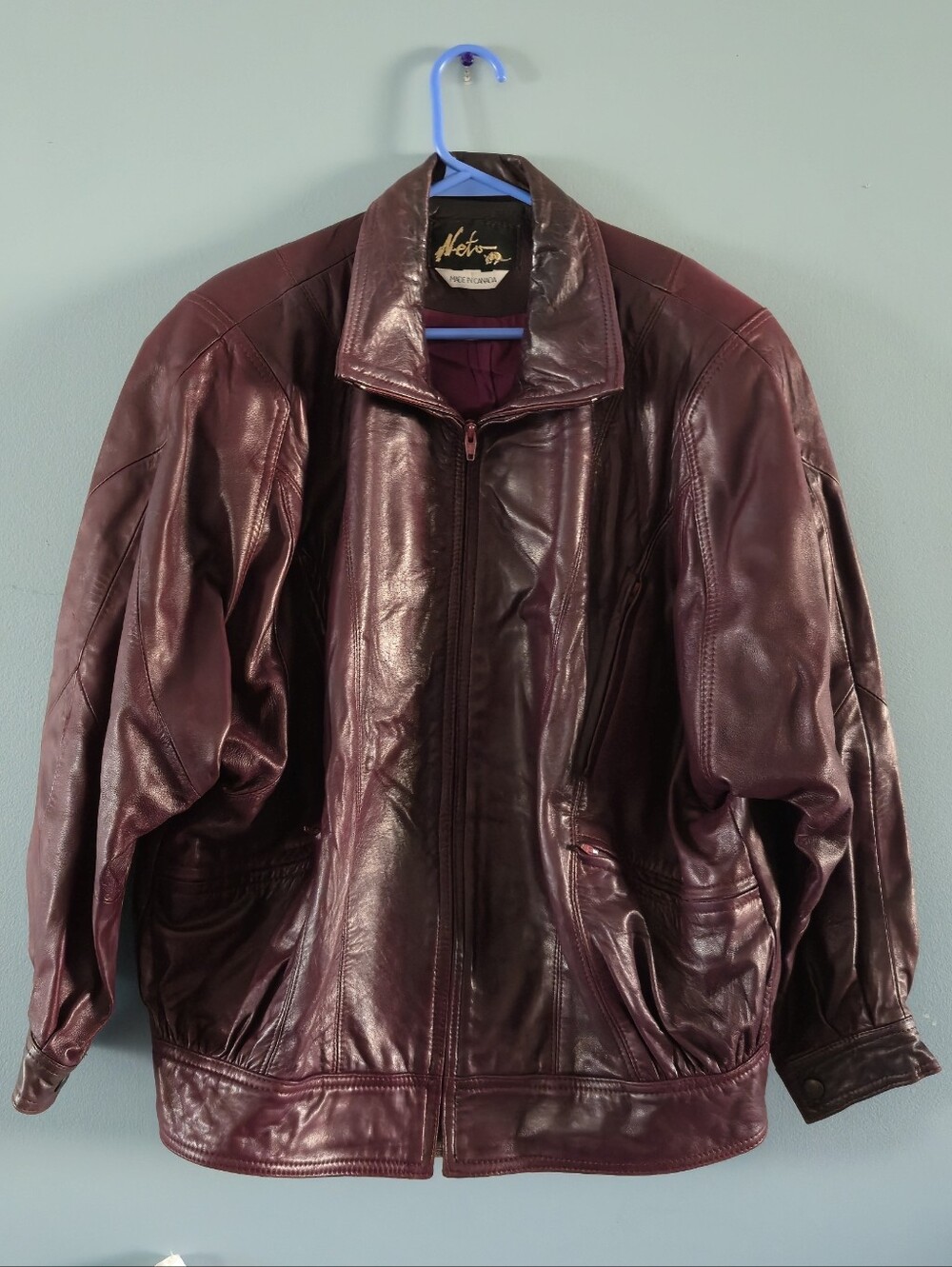 Women's Vintage Neto Burgundy Genuine Leather Bomber Jacket (small)